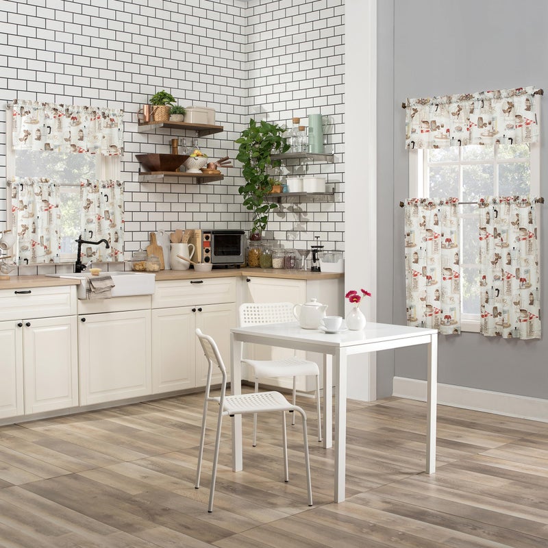 No. 918 Brew Coffee Shop Semi-Sheer Rod Pocket Kitchen Curtain Valance and Tiers Set, 54" x 36", White - Image 5